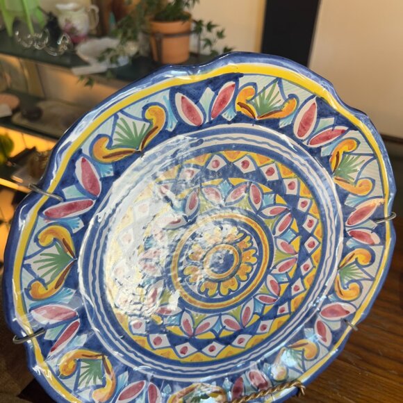 Amalfi Pottery Hand Painted Floral Decorative Plate Multicolor Blue Yellow - Picture 3 of 6